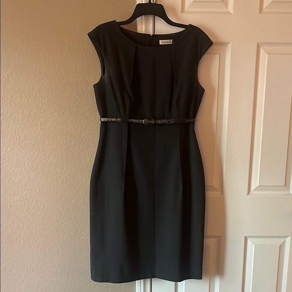 Calvin Klein Grey Dress with Belted Waist